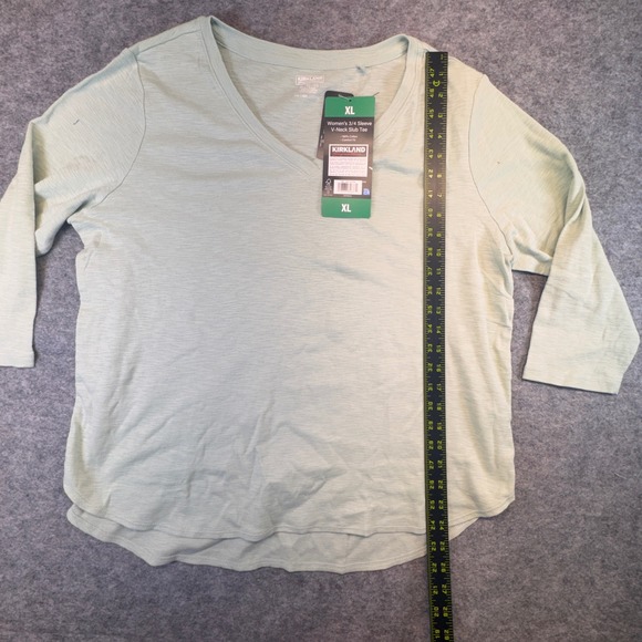 Kirkland Signature Womens XL V-Neck Slub Tee 3/4 Sleeve Cotton Sage Green NWT - Picture 6 of 9